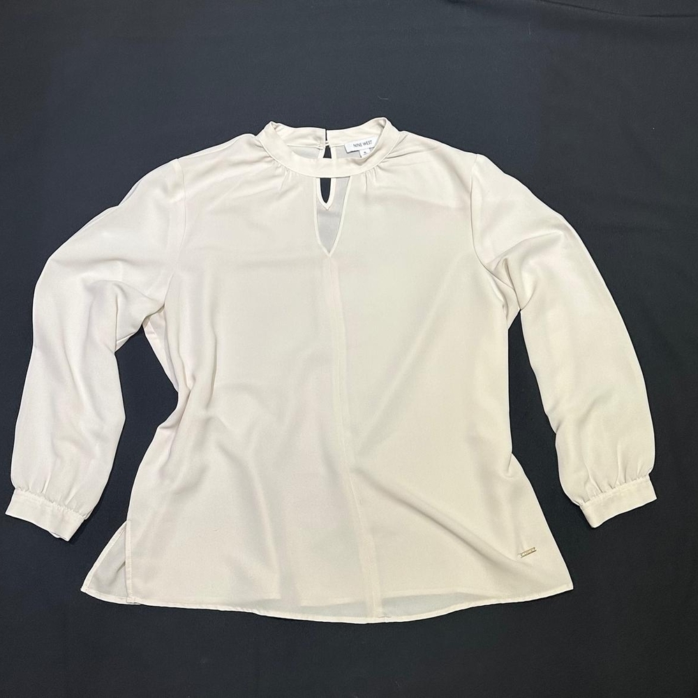Nine West Cream Keyhole Blouse with Long Sleeves